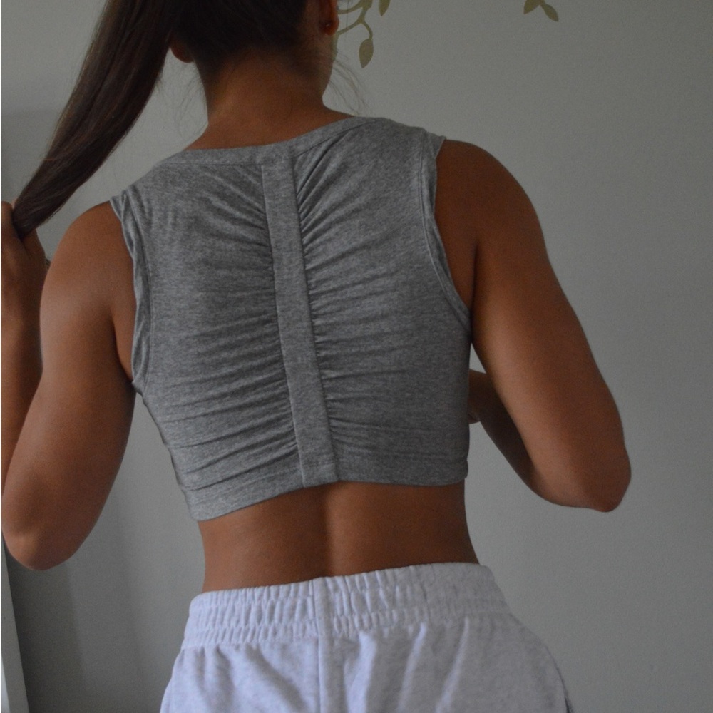 FP Movement grey V-neck ruched back crop top XS